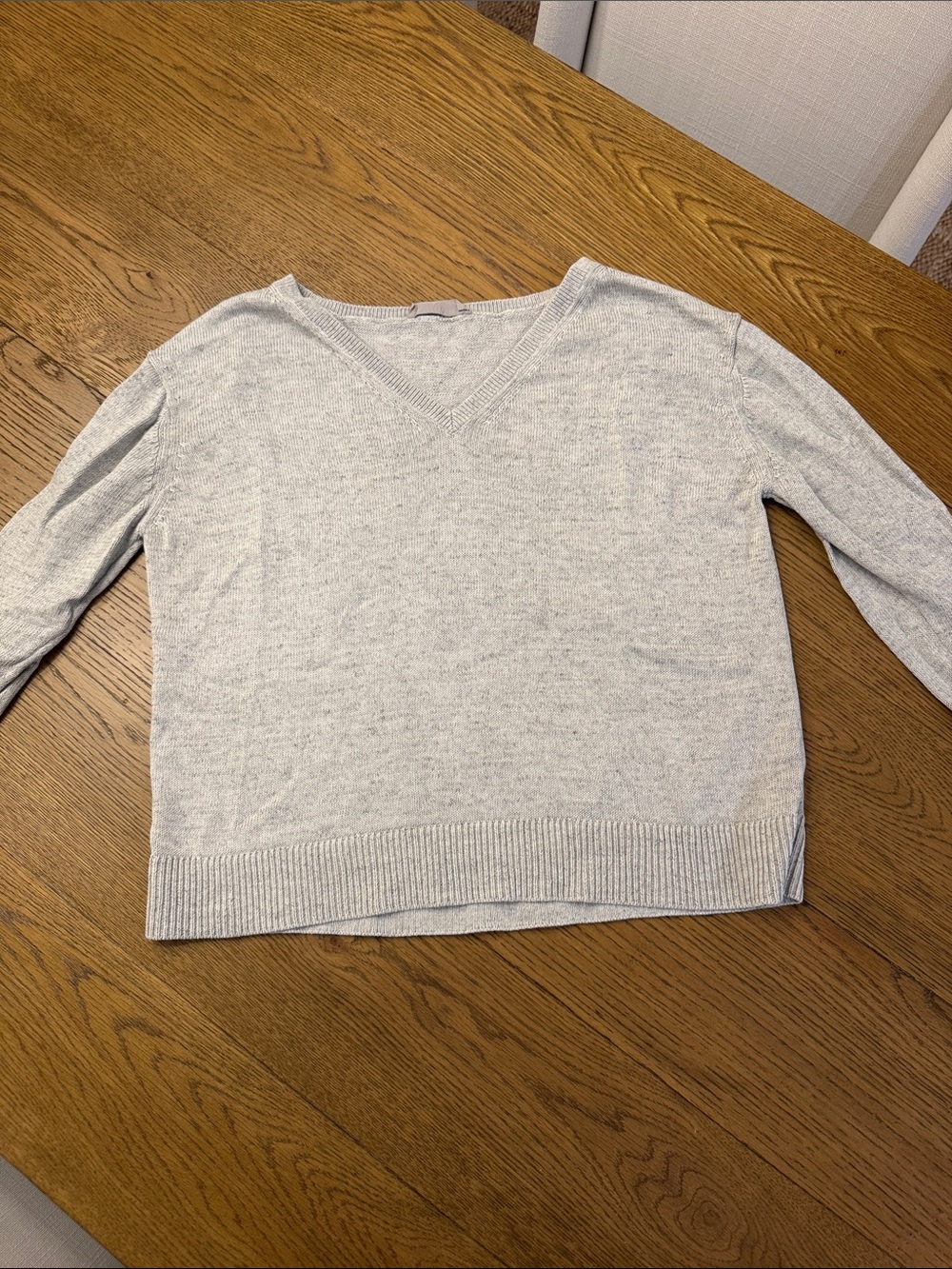 Everlane Light Heather Gray V-Neck Knit Sweater